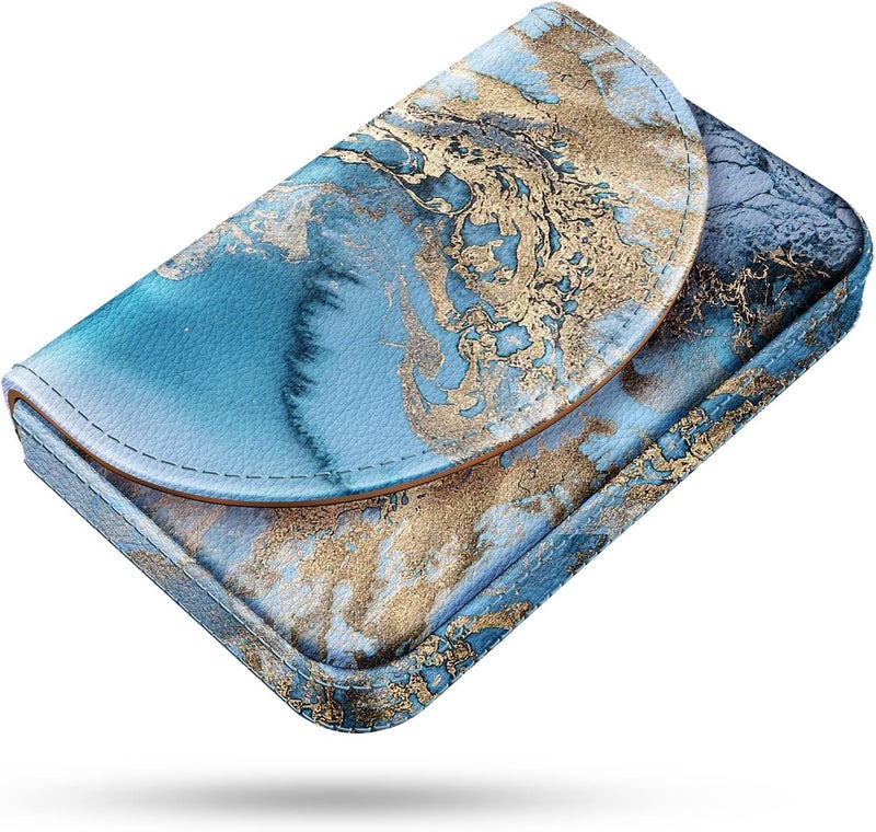 Xavier Business Card Holder，PU Leather Business Card Case Color Printing Pattern Card Holder Wallet，Pockets Magnetic Credit Card Holders for Men and Women，Blue Marble - Image 1